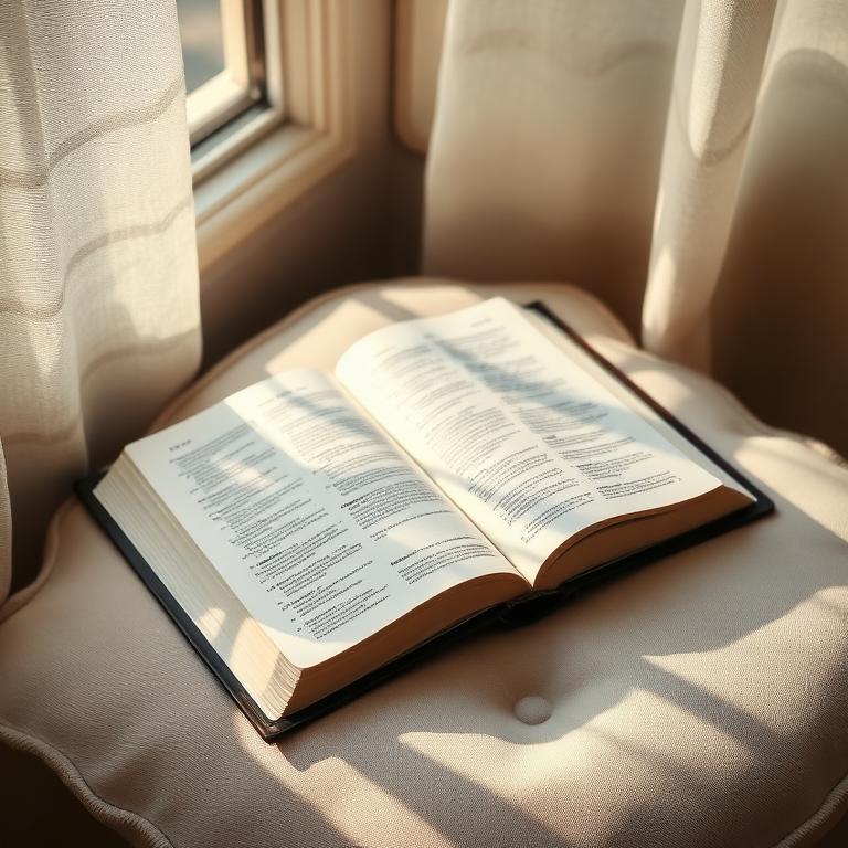 An open Bible resting on a soft linen cushion in morning light